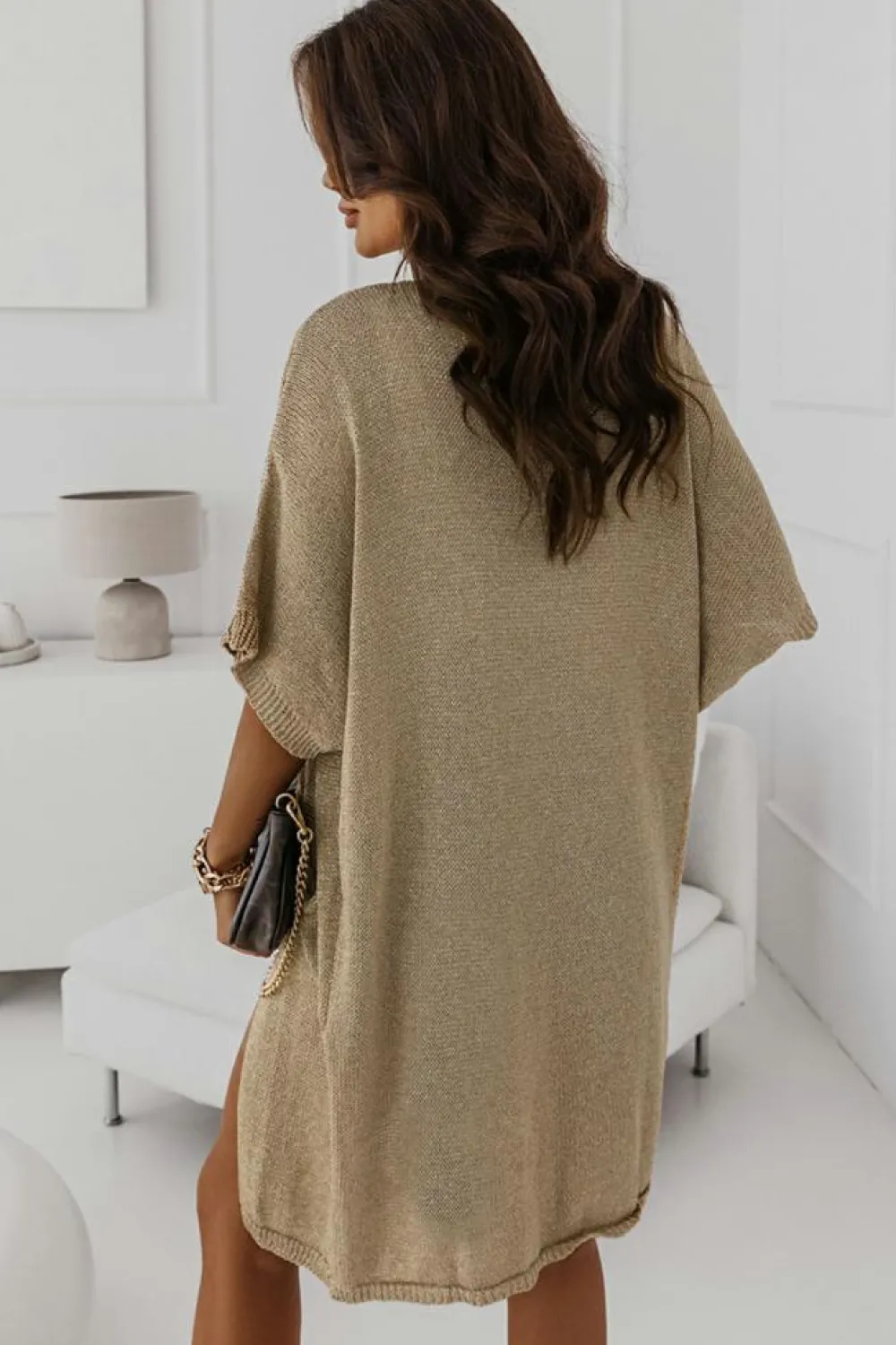 Online Dear-Lover Dolman Half Sleeve Pocketed Long Cardigan Khaki