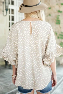 Clearance Dear-Lover Dolman Ruffled Sleeve Loose Blouse Khaki