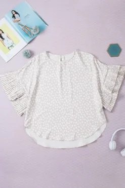 Clearance Dear-Lover Dolman Ruffled Sleeve Loose Blouse Khaki