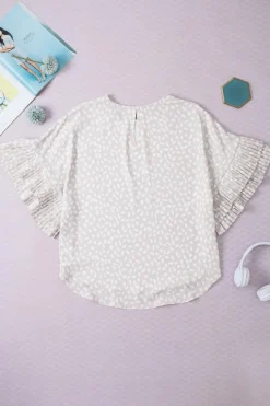 Clearance Dear-Lover Dolman Ruffled Sleeve Loose Blouse Khaki