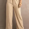 Online Dear-Lover Drawstring Waist Crinkled Wide Leg Pants Khaki