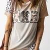 Best Dear-Lover Easter Bunny Leopard Bleached Print Graphic Tee Khaki