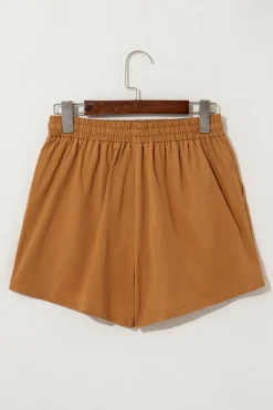Fashion Dear-Lover Embroidered Boho Tasseled Drawstring Elastic Waist Casual shorts Khaki