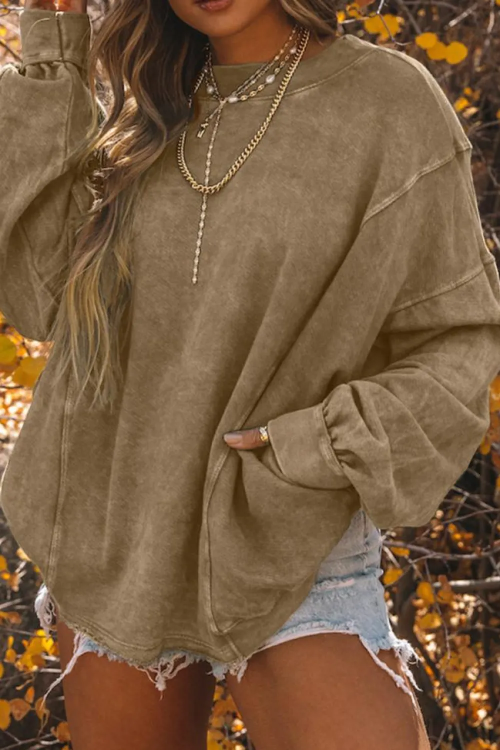 Hot Dear-Lover Exposed Seam Twist Open Back Oversized Sweatshirt Khaki
