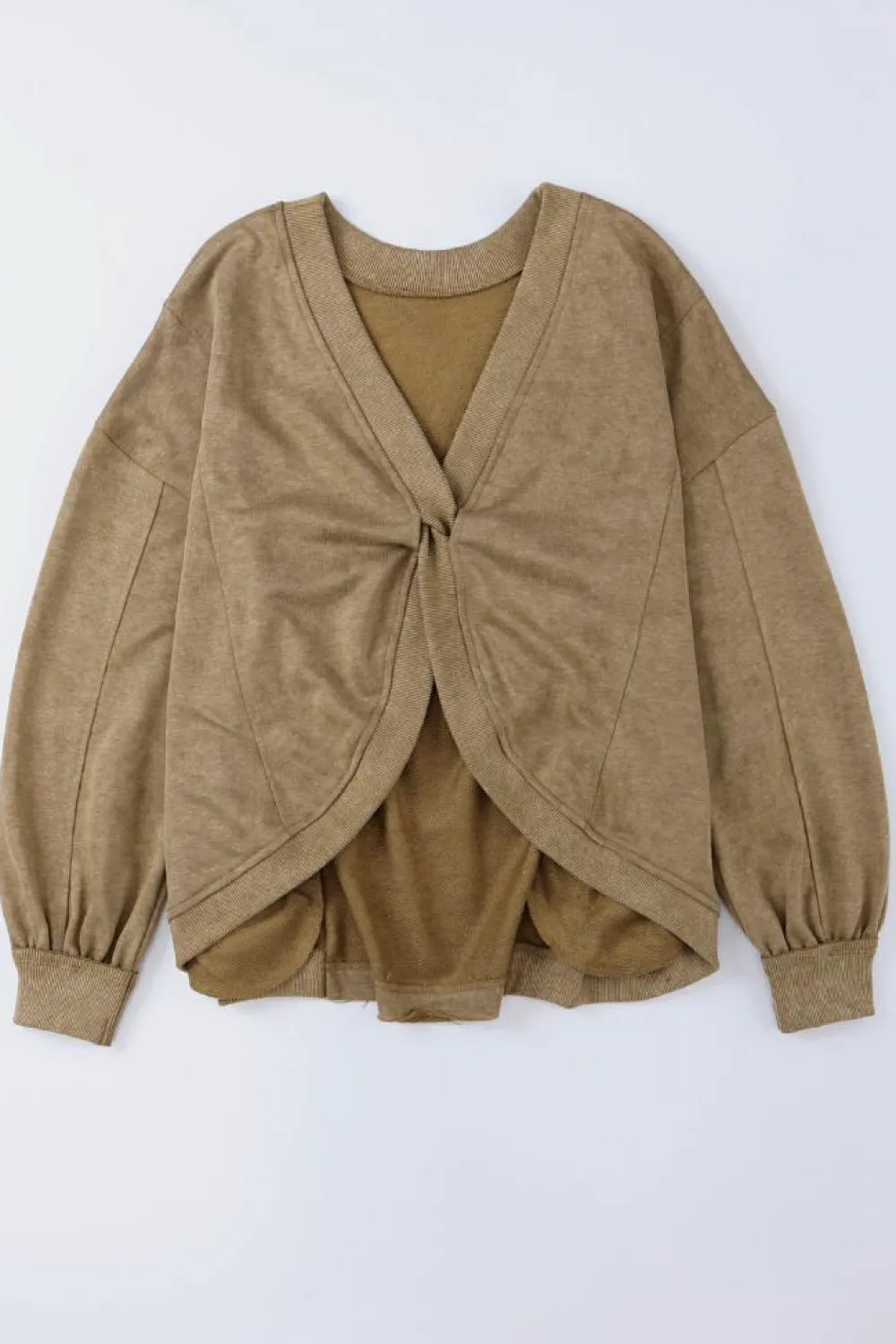 Hot Dear-Lover Exposed Seam Twist Open Back Oversized Sweatshirt Khaki