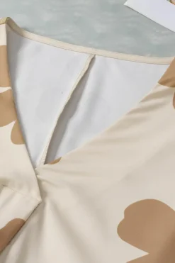 Hot Dear-Lover Floral Print High Low Pintuck V Neck Oversized Blouse Khaki