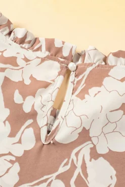 New Dear-Lover Floral Print Ruffle Short Sleeve Blouse Khaki