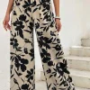 Sale Dear-Lover Floral Print Smocked High Waist Wide Leg Pants Khaki