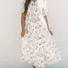 Best Dear-Lover Floral Puff Sleeve V Neck Buttoned Front Maxi Dress Khaki