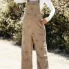 Best Dear-Lover Flower Print Corduroy Overalls Khaki