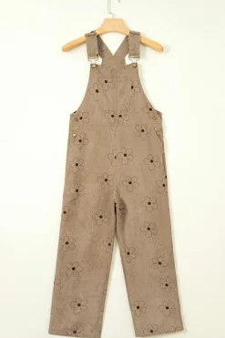 Best Dear-Lover Flower Print Corduroy Overalls Khaki