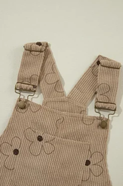 Best Dear-Lover Flower Print Corduroy Overalls Khaki