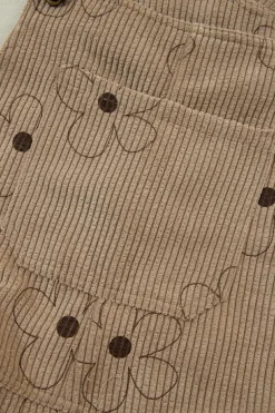 Best Dear-Lover Flower Print Corduroy Overalls Khaki