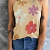 New Dear-Lover Flower Print Round Neck Tank Khaki