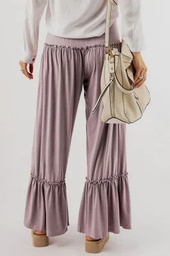 Fashion Dear-Lover Frilled Drawstring High Waist Wide Leg Pants Khaki