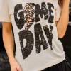 New Dear-Lover Game Day Rugby Football Season Leopard Lightning T Shirt Khaki