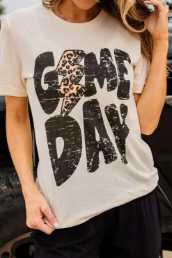 New Dear-Lover Game Day Rugby Football Season Leopard Lightning T Shirt Khaki