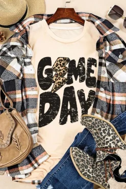 New Dear-Lover Game Day Rugby Football Season Leopard Lightning T Shirt Khaki