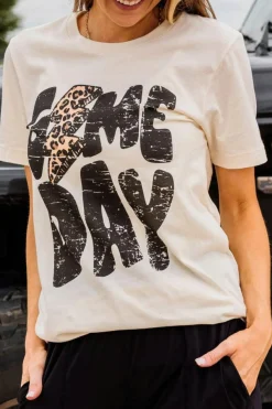 New Dear-Lover Game Day Rugby Football Season Leopard Lightning T Shirt Khaki