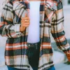 Online Dear-Lover Geometric Plaid Print Pocketed Shacket Khaki