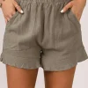 Best Dear-Lover High Waist Pocketed Ruffle Shorts Khaki