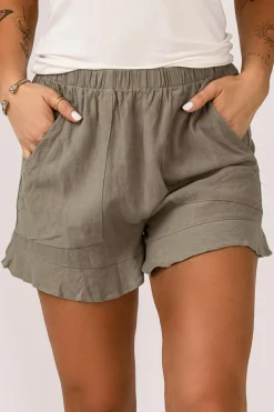 Best Dear-Lover High Waist Pocketed Ruffle Shorts Khaki