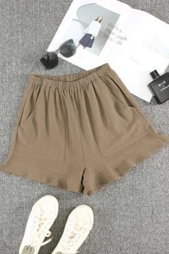 Best Dear-Lover High Waist Pocketed Ruffle Shorts Khaki