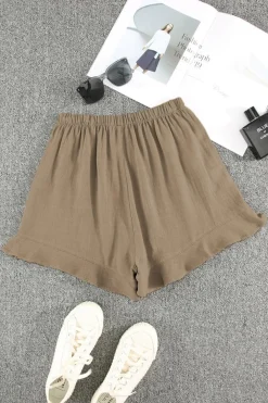 Best Dear-Lover High Waist Pocketed Ruffle Shorts Khaki