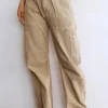 Outlet Dear-Lover High Waist Straight Leg Cargo Pants with Pockets Khaki