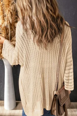 Hot Dear-Lover Hollow-out Bracelet Sleeve Knit Cardigan Khaki