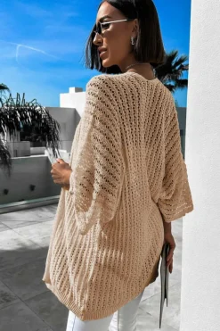 Hot Dear-Lover Hollow-out Bracelet Sleeve Knit Cardigan Khaki