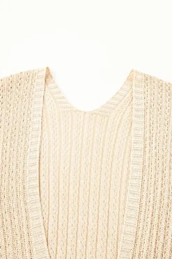 Hot Dear-Lover Hollow-out Bracelet Sleeve Knit Cardigan Khaki