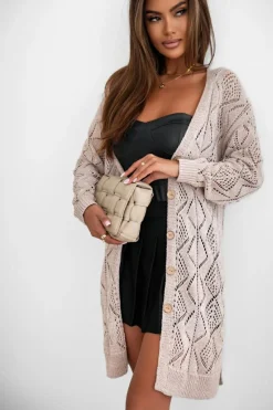 Hot Dear-Lover Hollow-out Openwork Knit Cardigan Khaki