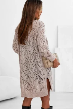 Hot Dear-Lover Hollow-out Openwork Knit Cardigan Khaki