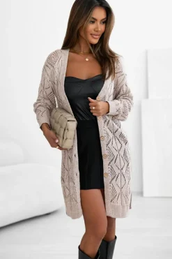 Hot Dear-Lover Hollow-out Openwork Knit Cardigan Khaki
