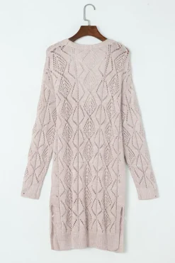 Hot Dear-Lover Hollow-out Openwork Knit Cardigan Khaki