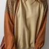 Discount Dear-Lover Lace Patchwork Colorblock Drop Shoulder Sweatshirt Khaki