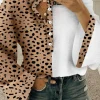 Outlet Dear-Lover Leopard Contrast Half Button Casual Blouse Khaki