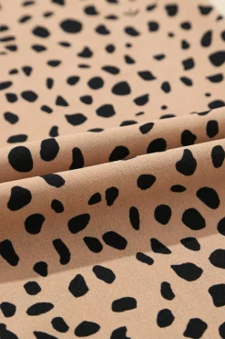 Outlet Dear-Lover Leopard Contrast Half Button Casual Blouse Khaki