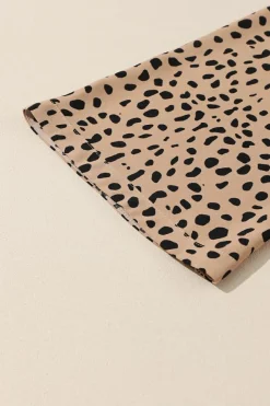 Outlet Dear-Lover Leopard Contrast Half Button Casual Blouse Khaki