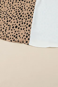 Outlet Dear-Lover Leopard Contrast Half Button Casual Blouse Khaki