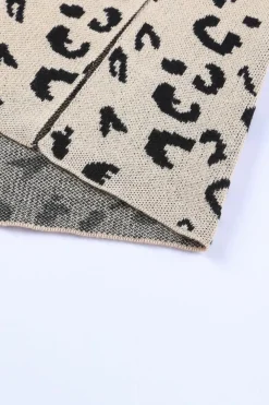 New Dear-Lover Leopard High Neck Side Slit Oversized Sweater Khaki