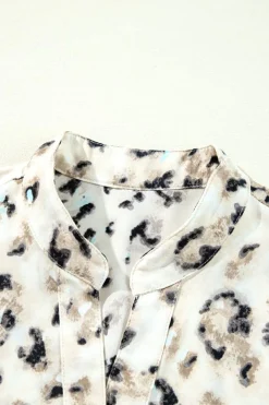 Sale Dear-Lover Leopard Print Buttoned Front 3/4 Sleeve Tiered Ruffled Hem Dress Khaki