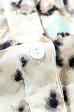 Sale Dear-Lover Leopard Print Buttoned Front 3/4 Sleeve Tiered Ruffled Hem Dress Khaki