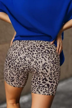 Online Dear-Lover Leopard Print Ribbed Textured Knit Biker Shorts Khaki