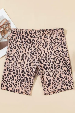 Online Dear-Lover Leopard Print Ribbed Textured Knit Biker Shorts Khaki