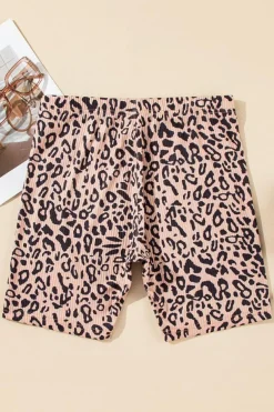 Online Dear-Lover Leopard Print Ribbed Textured Knit Biker Shorts Khaki