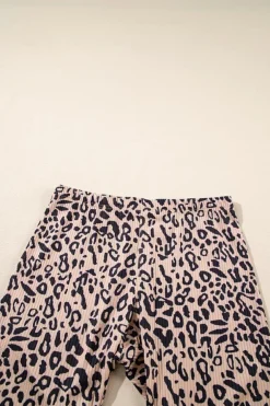 Online Dear-Lover Leopard Print Ribbed Textured Knit Biker Shorts Khaki