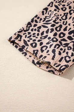 Online Dear-Lover Leopard Print Ribbed Textured Knit Biker Shorts Khaki