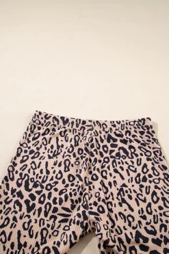 Online Dear-Lover Leopard Print Ribbed Textured Knit Biker Shorts Khaki